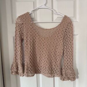 Free People Crochet Bell Sleeve Top in Beige